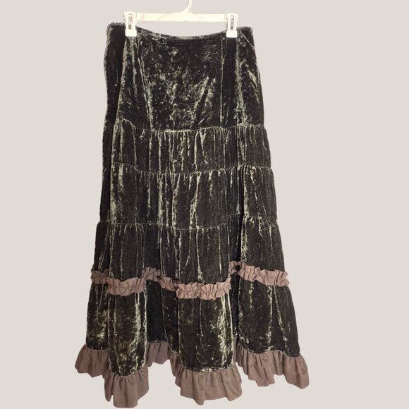 Crushed Velvet Maxi Skirt – Boho Tiered Ruffle Hem Long Skirt - Picture 1 of 4